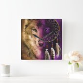 Wolf en Dream Catcher Vierkante Klok (Huis)