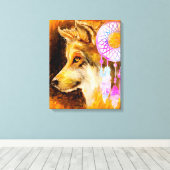 Wolf en Dreamweaver Canvas Afdruk (Insitu (Houten vloer))