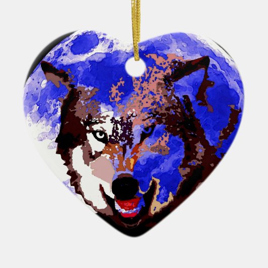 Wolf en Full Moon Keramisch Ornament (Voorkant)