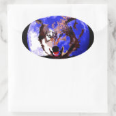 Wolf en Full Moon Ovale Sticker (Tas)