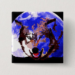 Wolf en Full Moon Vierkante Button 5,1 Cm