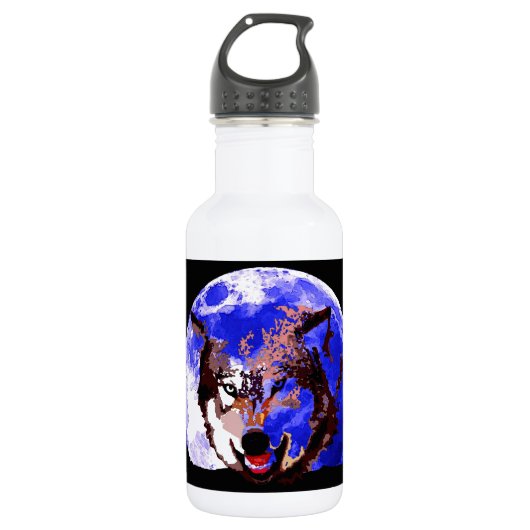 Wolf en Full Moon Waterfles (Voorkant)