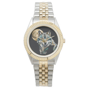 Wolf en gouden maan horloge