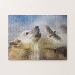 Wolf en Hawk Native American Geïnspireerde Jigzaag Legpuzzel