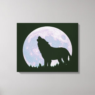 Wolf en maan canvas afdruk
