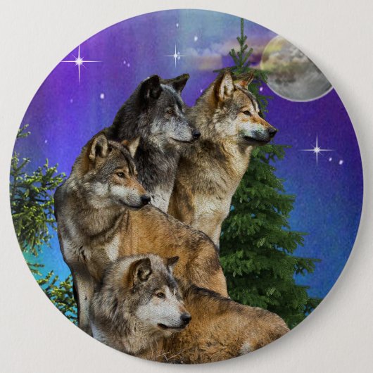 Wolf en Maan Ronde Button 6,0 Cm (Voorkant)
