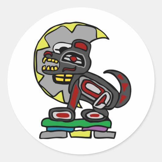 wolf en maan ronde sticker (Voorkant)