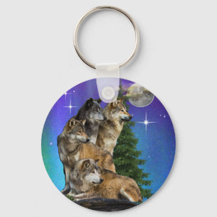 Wolf en maan sleutelhanger
