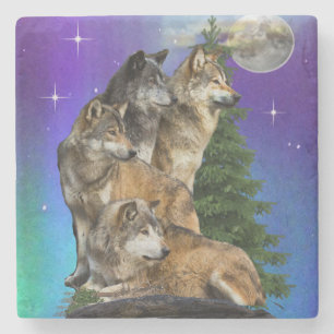 Wolf en Maan Stenen Onderzetter