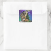 Wolf en Maan Vierkante Sticker (Tas)