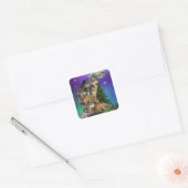Wolf en Maan Vierkante Sticker (Envelop)
