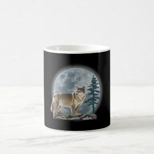 Wolf en maanontwerp voor koffiebeker. koffiemok