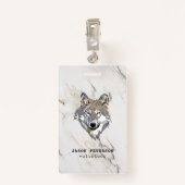 Wolf en marmeren steen badge (Achterkant met clip)