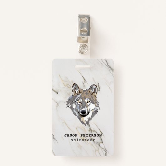 Wolf en marmeren steen badge (Voorkant met clip)