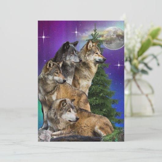 Wolf en Moon Feestdagenkaart (Staand voorkant)