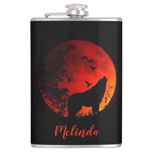 Wolf en Moon Heupfles (Voorkant)