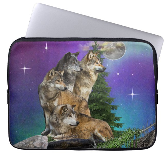 wolf en Moon Laptop Sleeve (Voorkant)