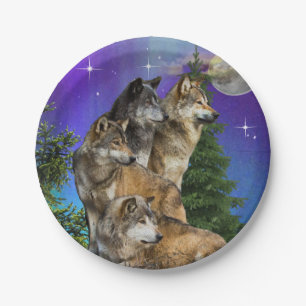Wolf en Moon Papieren Bordje