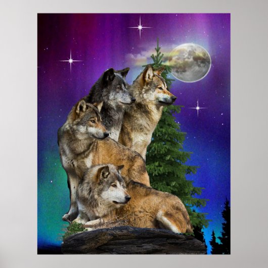 Wolf en Moon Poster (Voorkant)