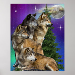 wolf en Moon Poster