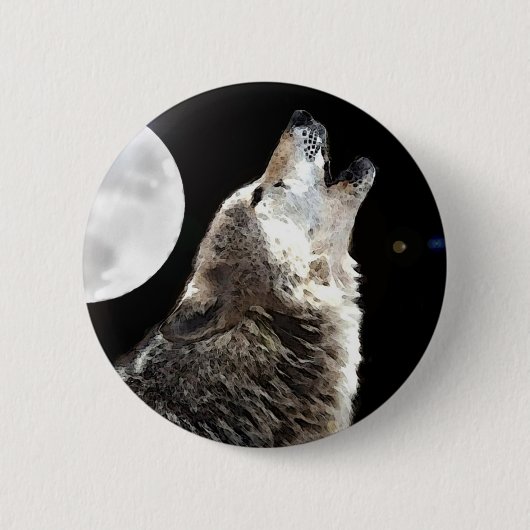 Wolf en Moon Ronde Button 5,7 Cm (Voorkant)