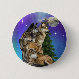 Wolf en Moon Ronde Button 5,7 Cm