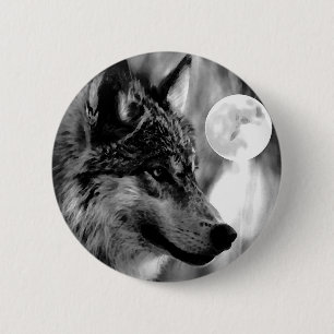Wolf en Moon Ronde Button 5,7 Cm