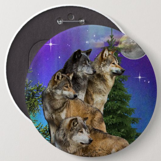 Wolf en Moon Ronde Button 6,0 Cm (Voorkant /achterkant)
