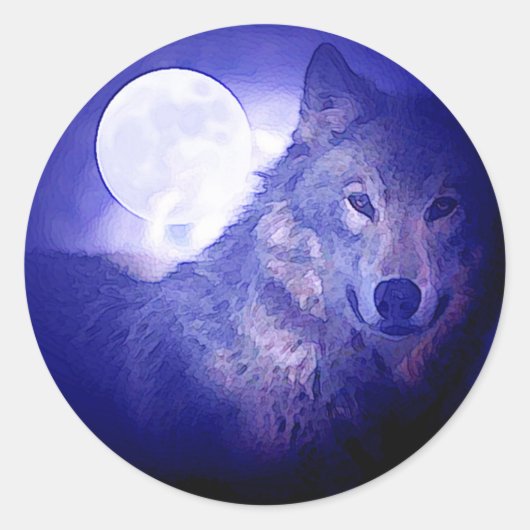 Wolf en Moon Ronde Sticker (Voorkant)