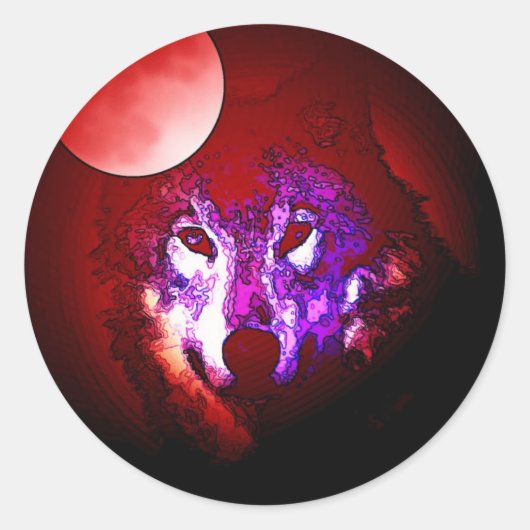 Wolf en Moon Ronde Sticker (Voorkant)