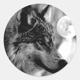 Wolf en Moon Ronde Sticker