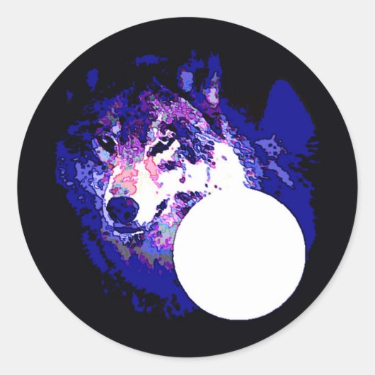 Wolf en Moon Ronde Sticker (Voorkant)