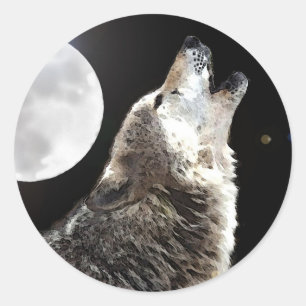 Wolf en Moon Ronde Sticker