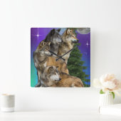 Wolf en Moon Vierkante Klok (Huis)