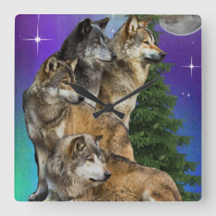 Wolf en Moon Vierkante Klok