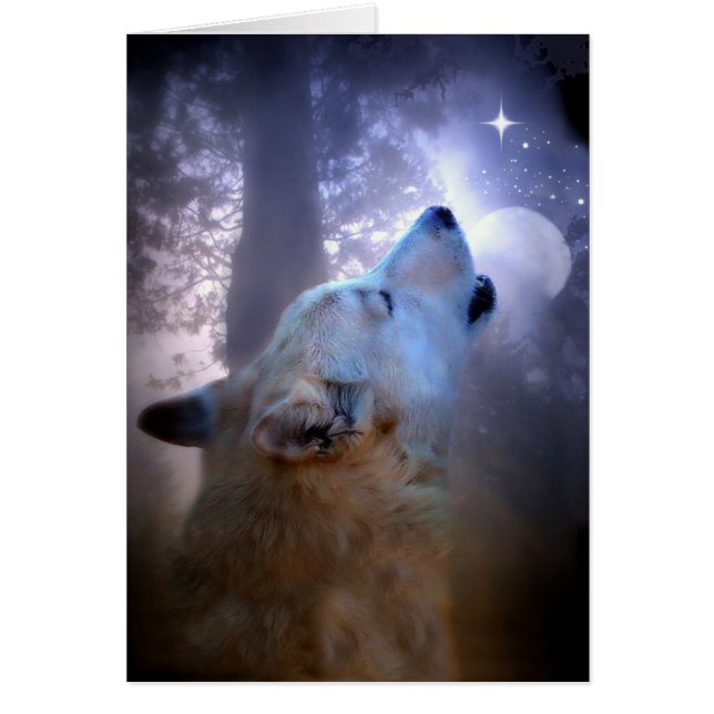 Wolf en Moon Winter Solstice Blessings Kaart (Voorkant)
