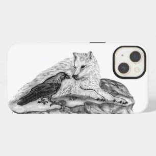 Wolf en raaf zwart-wit ontwerp iPhone 13 hoesje