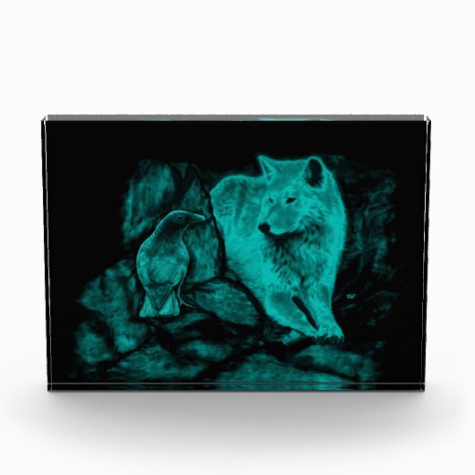 Wolf en Raven in de nacht Fotoblokken (Voorkant)