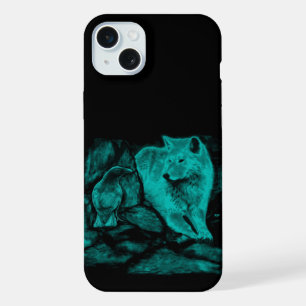 Wolf en Raven in de nacht iPhone 15 Plus Case