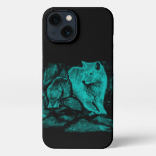 Wolf en Raven in de nacht iPhone 13 Hoesje