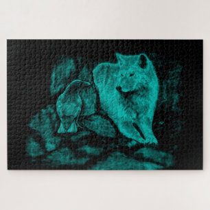 Wolf en Raven in de nacht Legpuzzel