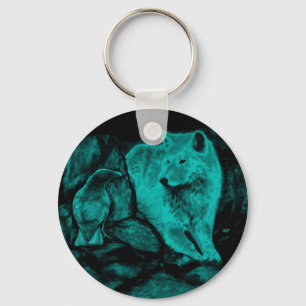 Wolf en Raven in de nacht Sleutelhanger
