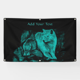 Wolf en Raven in de nacht Spandoek