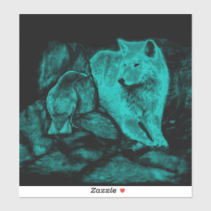 Wolf en Raven in de nacht Sticker