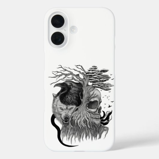Wolf en Raven met Schedel Case-Mate iPhone Case (Achterkant)