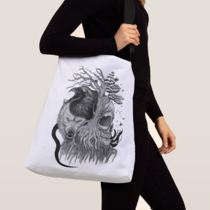 Wolf en Raven met Schedel Crossbody Tas