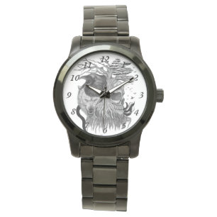 Wolf en Raven met Schedel Horloge
