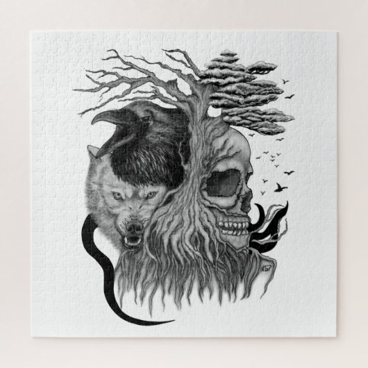 Wolf en Raven met Schedel Legpuzzel (Verticaal)