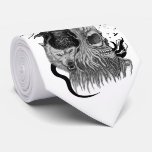 Wolf en Raven met Schedel Stropdas