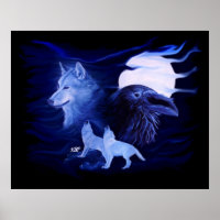 Wolf en Raven met volle maan